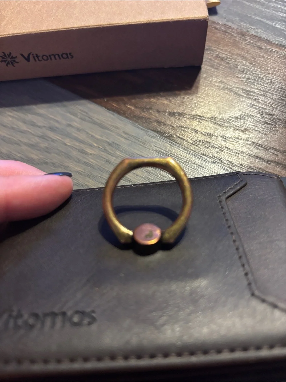 3/$20 - Vitomas Brown Leather Wallet Ring iPhone 15 Case